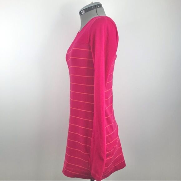 Lolë Bright Pink with Orange Stripe Cotton Athleisure Popover Tunic Top/Dress - Picture 2 of 11